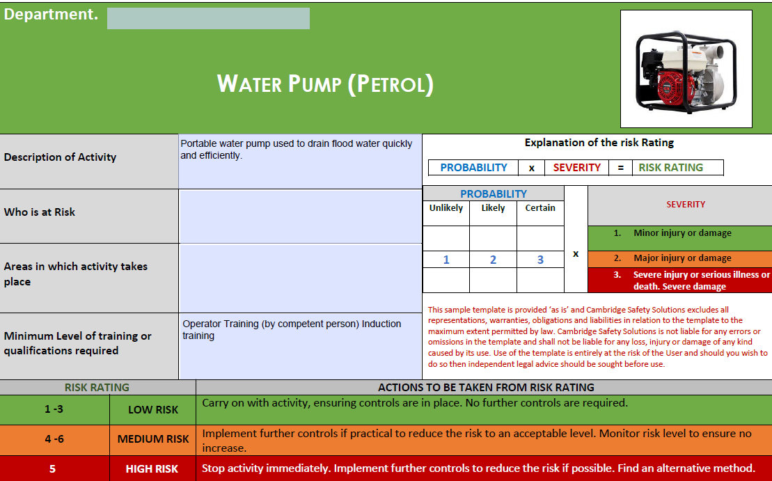 Water Pump ( Petrol) - Risk Assessment